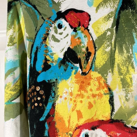 EXC Macaw Parrot Alfred Dunner TOP Women’s L Petite Tropical Avian Bird - Picture 4 of 17